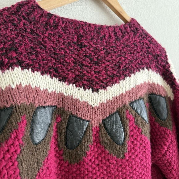 Vintage 80s Mohair Knit Sweater Pink Womens Medium Maximalism Tribal Winter - Picture 6 of 10